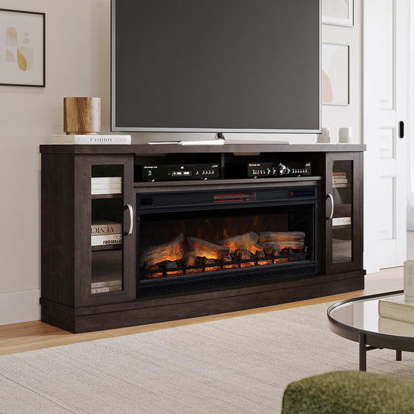 Hutchinson 70in Electric Fireplace Entertainment Center in Oak Espres
