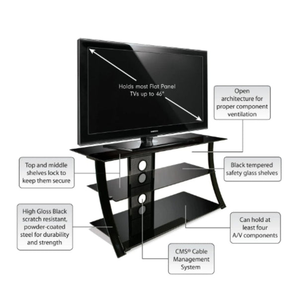 Bell'O Gloss Black Metal & Glass Flat Panel AV Table | Electric
