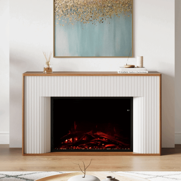 Modern Ember Arrie Fluted Electric Fireplace Mantel Package | Electric ...