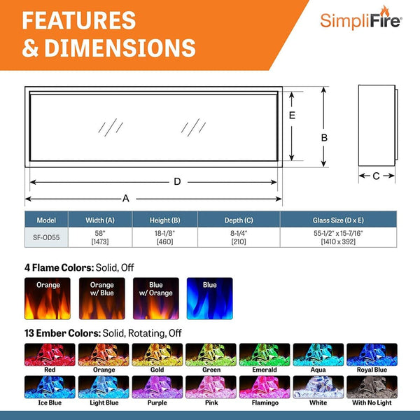 SimpliFire 55-in Forum Outdoor Linear Electric Fireplace