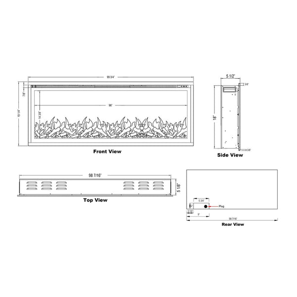 Touchstone 100In Sideline Elite WiFi Enabled Smart BuiltIn Electric Electric Fireplaces Direct