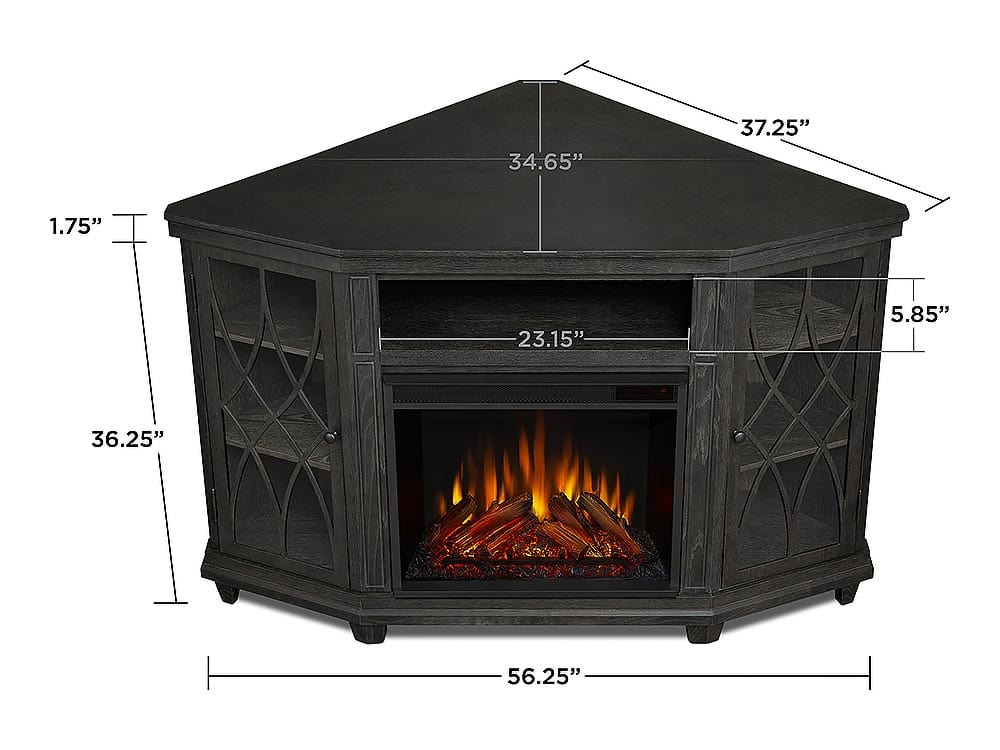 Lynette Corner Electric Fireplace TV Stand in Grey Electric