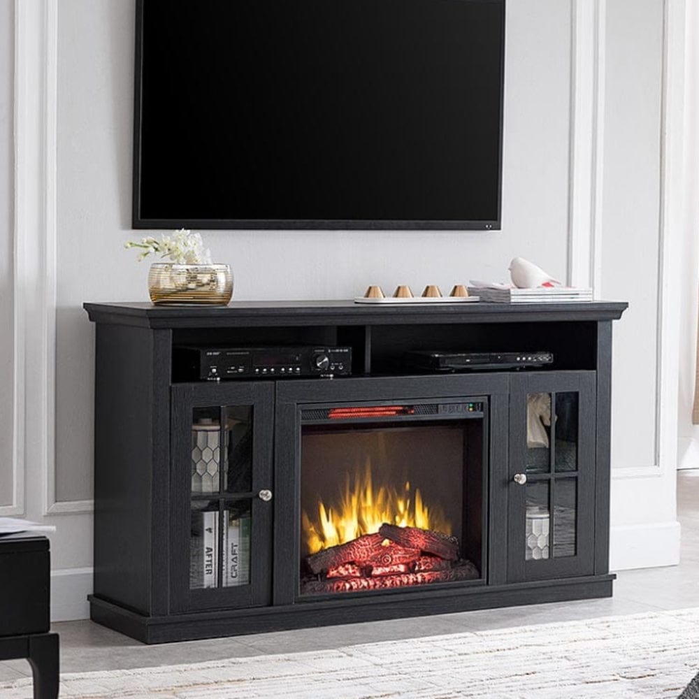 Brady Electric Fireplace TV Stand in Rustic Black Electric