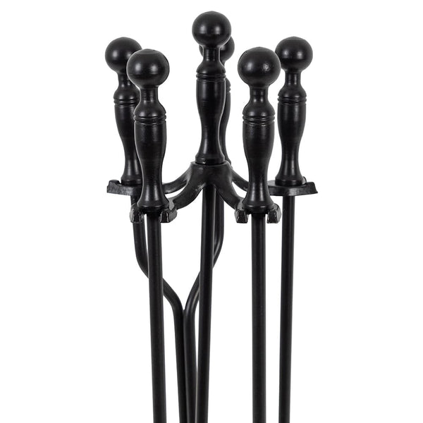 Modern Ember Kaminwerkzeug-Set 5-teilig In Schwarz – Mit Bürste, Schaufel, Schürhaken, Zange & Ständer – Hitzebeständig
