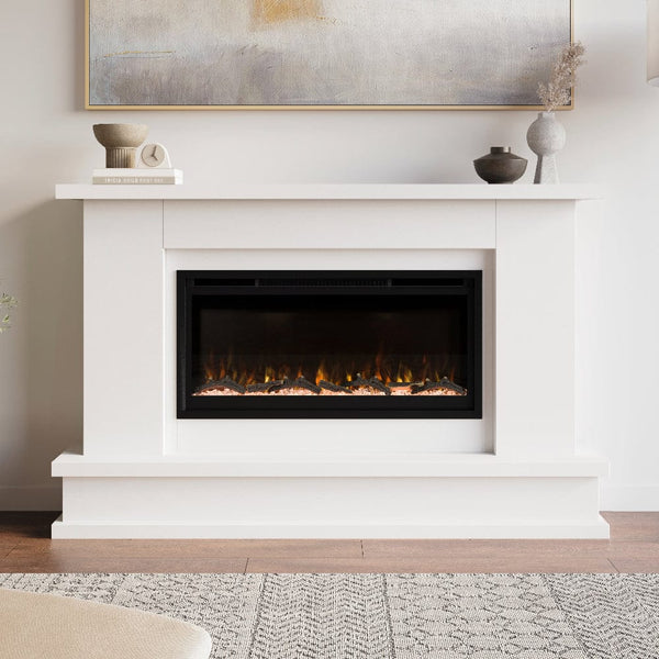 Modern Ember Patton Venetian Electric Fireplace Mantel Package in White Image