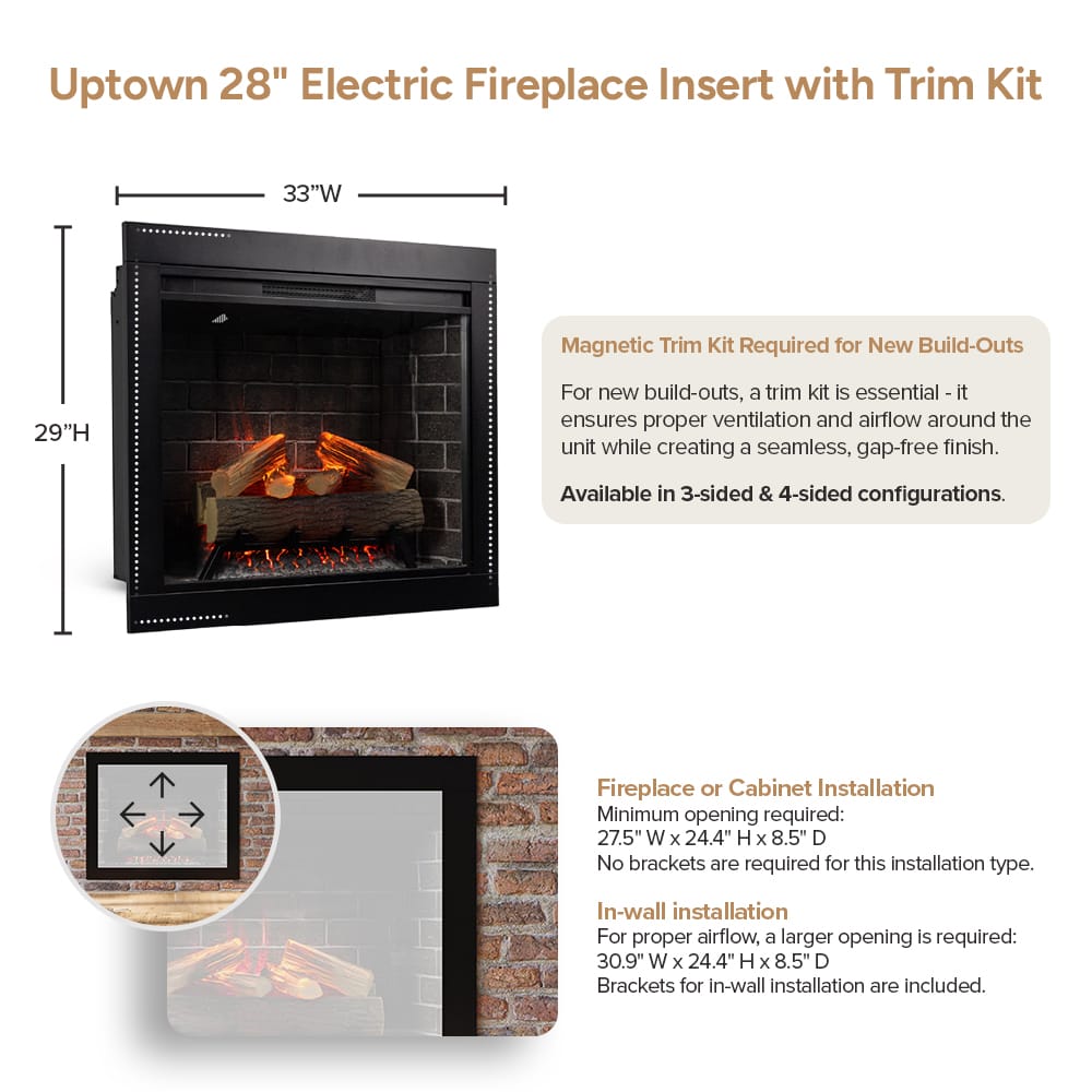 Modern Ember Uptown 28-In Smart Electric Fireplace Insert & Trim