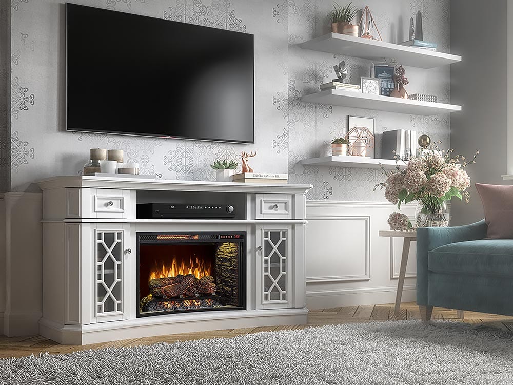 Downey Infrared Electric Fireplace TV Stand in White – Electric Fireplaces  Direct